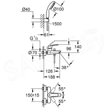 Смеситель для ванны Grohe Eurosmart 33302003