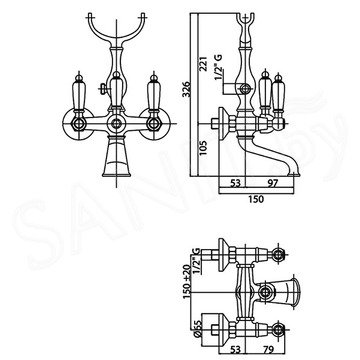 Смеситель для ванны Caprigo Adria-classik 03-011-crm