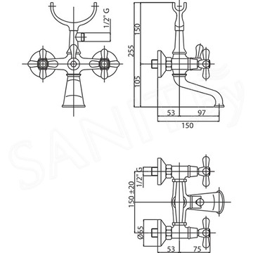 Смеситель для ванны Caprigo Bristol 21-011-crm