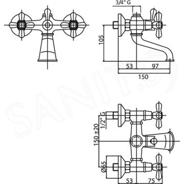 Смеситель для ванны Caprigo Bristol 21-019-crm