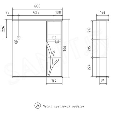 Шкаф-зеркало Volna Adel 50 / 60 / 70 / 80