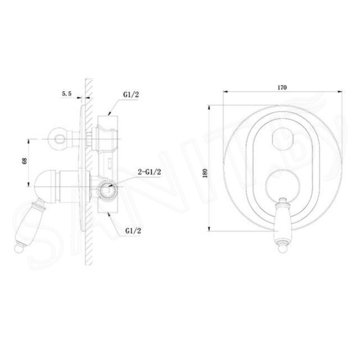 Смеситель встраиваемый Caprigo Adria-uno Metal Edition 02M-551-VOT (2 функции)