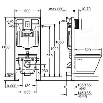 Комплект инсталляции Grohe Solido Perfect 4 в 1 с подвесным унитазом Lecico Serel 39186000