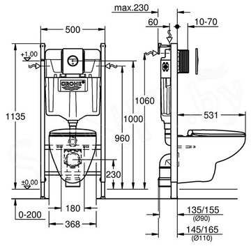 Комплект инсталляции Grohe Solido 5 в 1 с подвесным унитазом Bau Ceramic 39419000