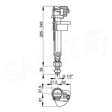 Впускной механизм AlcaPlast с нижней подводкой и металлической резьбой A18-1/2"-BL-01