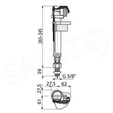 Впускной механизм AlcaPlast с нижней подводкой и металлической резьбой A18-3/8"-BL-01