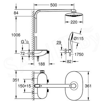 Душевая стойка Grohe Rainshower System SmartControl Duo 360 26250LS0 с термостатом