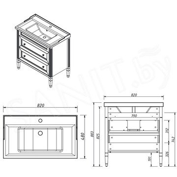 Тумба под умывальник Caprigo Albion Concept 80 34015-SF019 / 90 34018-SF019