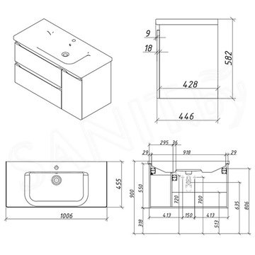 Тумба под умывальник Caprigo Forte 100 36115-SF025 / 120 36117-SF025 L / R