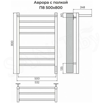 Полотенцесушитель Terminus КС Аврора с полкой П8 quick touch черный матовый