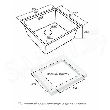 Кухонная мойка Paulmark Yuni 49 Uni YU49-LG / 54 Uni YU54-LG / 76 Uni YU76-LG