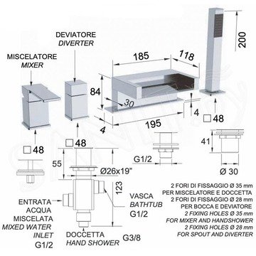 Смеситель на борт ванны Remer Qubika Cascata QC06