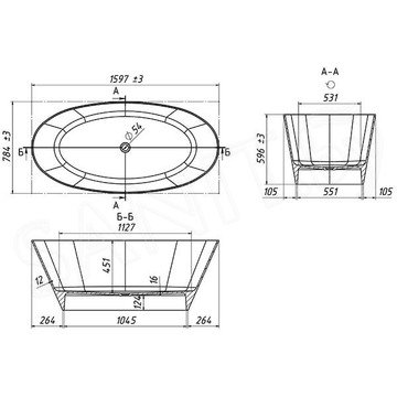 Ванна из искусственного камня Belux Дубай ВД-1600 белый матовый Solid Surface