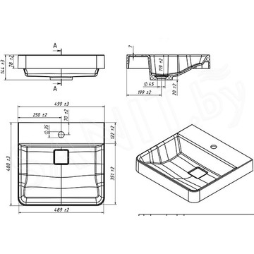 Умывальник Belux Бланес Лайт 500 белый матовый Solid Surface