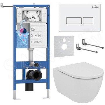 Комплект инсталляции Roxen StounFix Dual Fresh с удлиненными креплениями, аромадозатором, кнопкой смыва Caspia 410280 и унитазом Ideal Standard Ellisse T569201