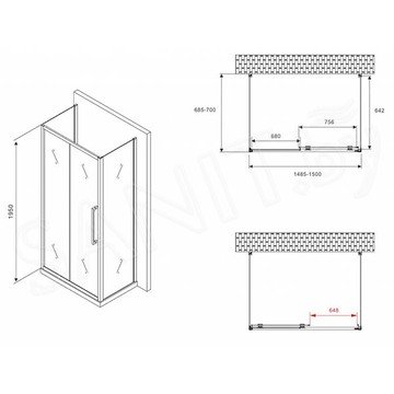 Душевой уголок Abber Schwarzer Diamant AG30150BMH П-образный