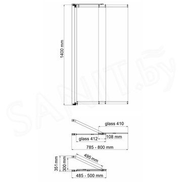 Душевая шторка на ванну Wasserkraft Main 41S02-80 / 41S02-100 Fixed