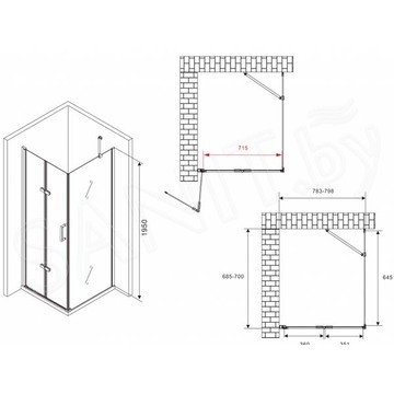 Душевой уголок Abber Zart AG08080P-S71 / AG08080P-S81 / AG08080P-S91 / AG08080P-S101