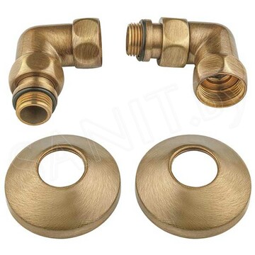 Комплект угловых американок Terminus 1"х3/4" Г/Ш со сгоном + отражатели матовое золото