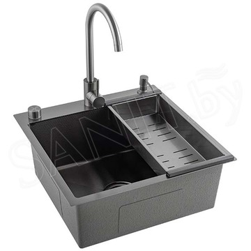 Кухонная мойка Avina Futur FK Eco Embossing Pop-up Mixer Plus Black Nano со смесителем, дозатором и коландером