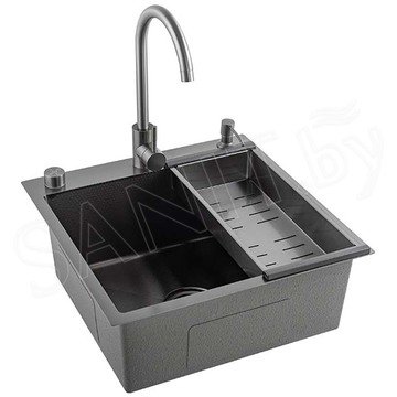 Кухонная мойка Avina Futur FK Eco Embossing Pop-up Mixer Plus Black Nano со смесителем, дозатором и коландером