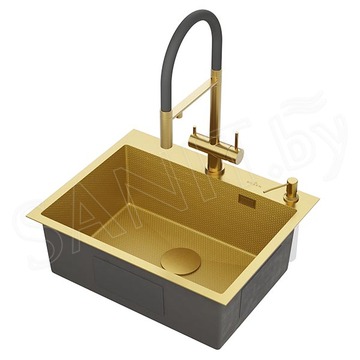 Кухонная мойка Roxen Snake 560220-60-GS PVD (gold) с коландером и дозатором (износостойкое покрытие)