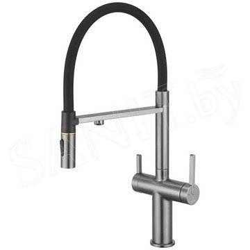 Кухонная мойка Roxen Simple 45 PVD (графит) с ролл-матом, дозатором и смесителем Rose R458T