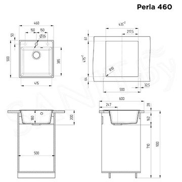 Кухонная мойка Maunfeld Perla 460 MFQS-460B / MFQS-460BG / MFQS-460DGR / MFQS-460LGR