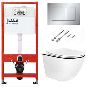 Система инсталляции для унитаза TECEbase kit 9400401 с кнопкой Tecenow 9240402 и унитазом Roxen Antares Black 530110-01B