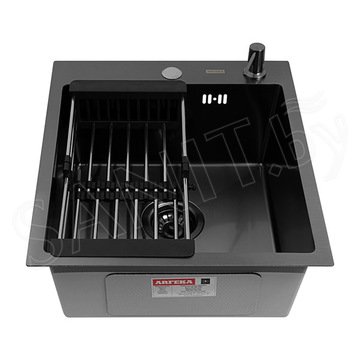 Кухонная мойка Arfeka Eco AR 45 Black со смесителем Japeto, коландером и дозатором