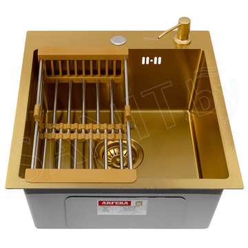Кухонная мойка Arfeka Eco AR 45 Gold с коландером и дозатором