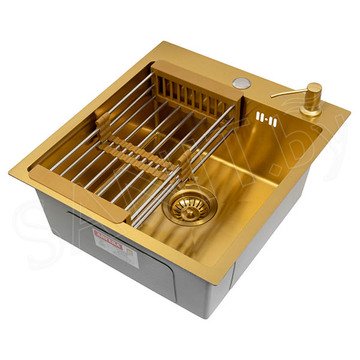 Кухонная мойка Arfeka Eco AR 45 Gold с коландером и дозатором