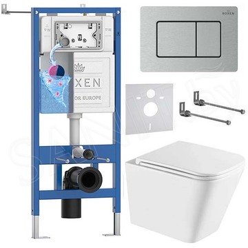 Комплект инсталляции Roxen StounFix Dual Fresh с удлиненными креплениями, аромадозатором, металлической кнопкой и унитазом Caprigo Style S-1293