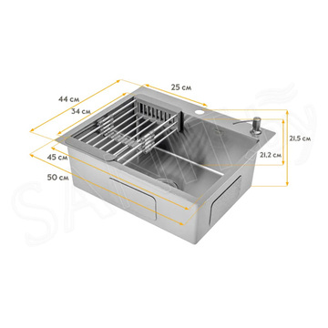 Кухонная мойка Axus LS-5044BD с коландером, дозатором и держателем губки
