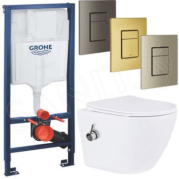 Комплект инсталляции Grohe Rapid SL 38772001 с брашированной кнопкой и подвесным унитазом Roxen Antares Bidet 530185-01X с функцией биде