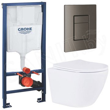 Комплект инсталляции Grohe Rapid SL 38772001 с брашированной кнопкой и подвесным унитазом Roxen Antares 530185-01