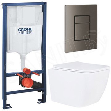 Комплект инсталляции Grohe Rapid SL 38772001 с брашированной кнопкой и подвесным унитазом Roxen Cube 530135-01