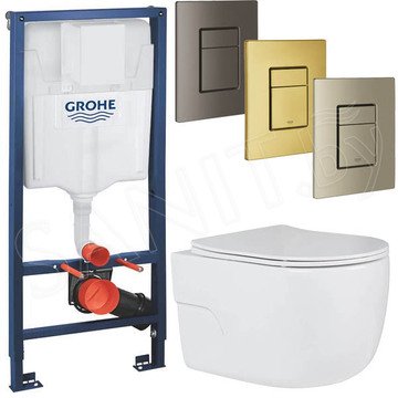 Комплект инсталляции Grohe Rapid SL 38772001 с брашированной кнопкой и подвесным унитазом Roxen Porto 530155-01