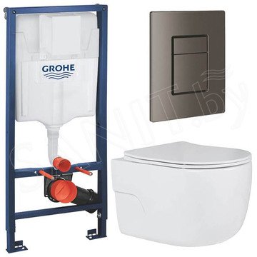 Комплект инсталляции Grohe Rapid SL 38772001 с брашированной кнопкой и подвесным унитазом Roxen Porto 530155-01