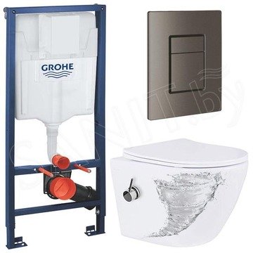 Комплект инсталляции Grohe Rapid SL 38772001 с брашированной кнопкой и подвесным унитазом Roxen Antares Bidet Tornado 530185-01XT