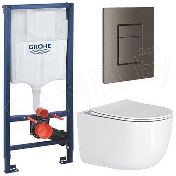 Комплект инсталляции Grohe Rapid SL 38772001 с брашированной кнопкой и подвесным унитазом Roxen Vortex Tornado 530160-01