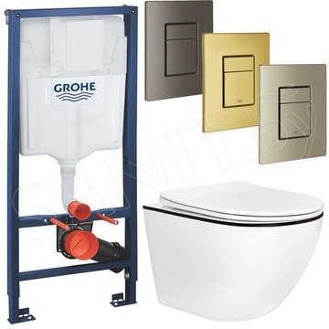 Комплект инсталляции Grohe Rapid SL 38772001 с брашированной кнопкой и подвесным унитазом Roxen Antares Black 530110-01B