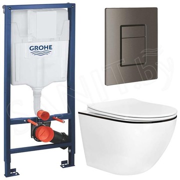 Комплект инсталляции Grohe Rapid SL 38772001 с брашированной кнопкой и подвесным унитазом Roxen Antares Black 530110-01B