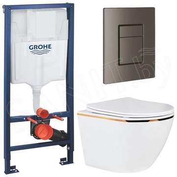 Комплект инсталляции Grohe Rapid SL 38772001 с брашированной кнопкой и подвесным унитазом Roxen Antares Gold 530110-01G