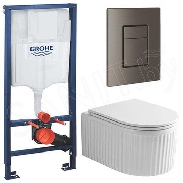 Комплект инсталляции Grohe Rapid SL 38772001 с брашированной кнопкой и подвесным унитазом Roxen Royal Matt 530200-01