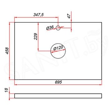 Столешница ЗОВ Белая CLDSP18W695458C2 (2 выреза)