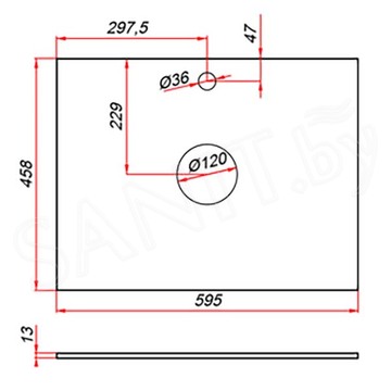 Столешница ЗОВ компакт-плита 13 Белая CKP13W595458C2 (2 выреза)