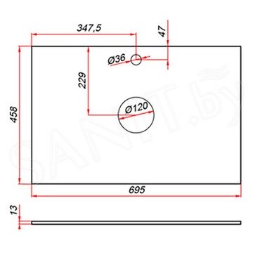 Столешница ЗОВ компакт-плита 13 Белая CKP13W695458C2 (2 выреза)