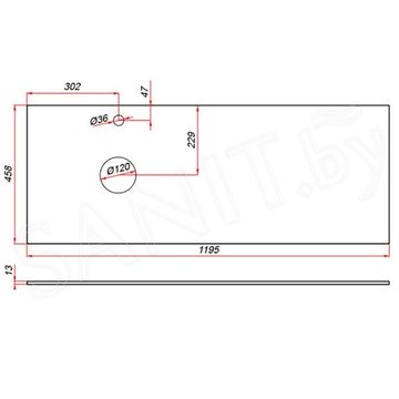 Столешница ЗОВ компакт-плита 13 Белая CKP13W1195458C2 (2 выреза)