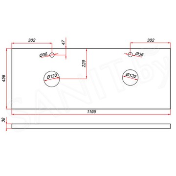 Столешница ЗОВ пластик HPL 38 Туя CHPL38T1195458C4 (4 выреза)